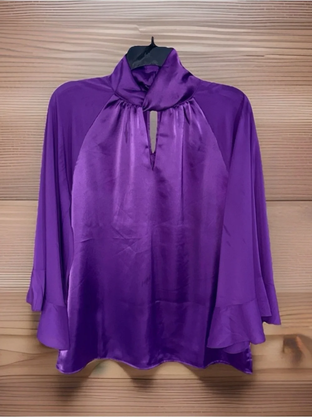 IMAN Purple Satin Keyhole Tie-Neck Blouse - Picture 1 of 11